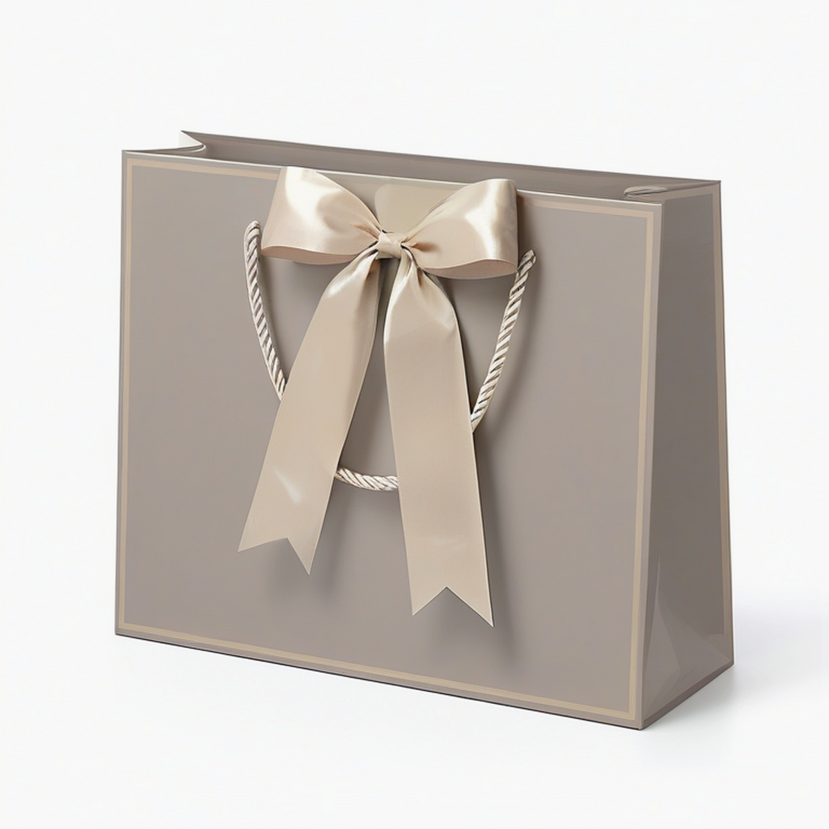 Sacchetto regalo 30 x 12 x 25 cm in carta tortora e avorio con fiocco elegante