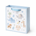 Borsa regalo 32 x 12 x 26 cm in carta azzurro e bianco con manici in nastro stile animali per confezioni regalo