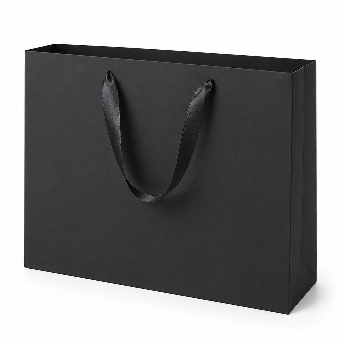 Borsa regalo 40 x 12 x 30 cm in carta nera con manici in nastro - shopper elegante