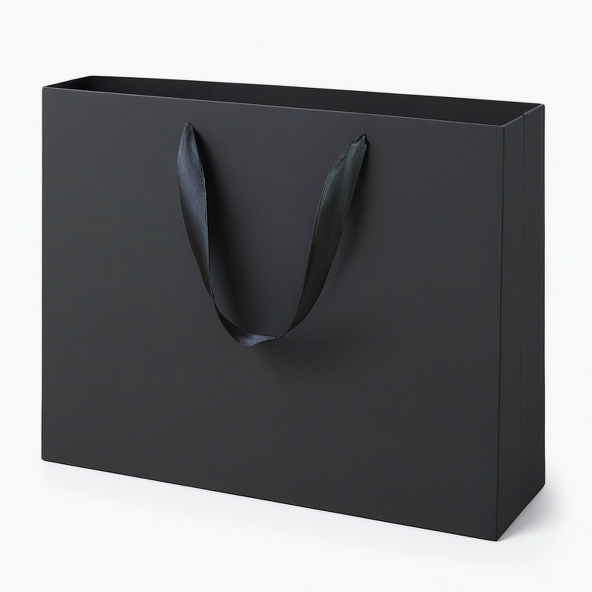 Borsa regalo 40 x 12 x 30 cm in carta nera con manici in nastro - shopper elegante