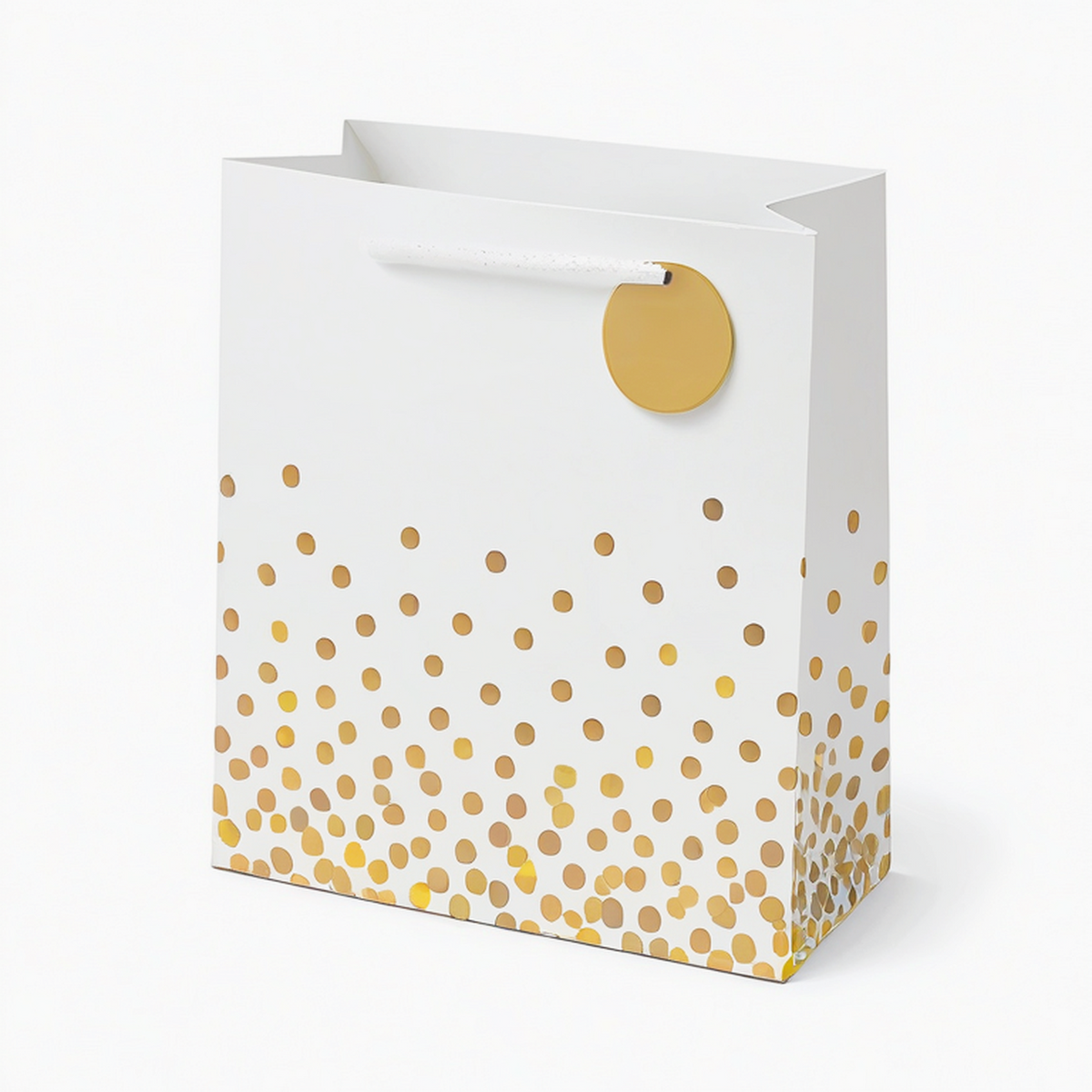 Borsa regalo 26 x 12 x 32 cm in carta bianca e oro con manici in corda stile festivo