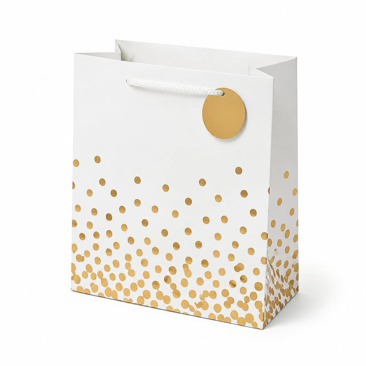 Borsa regalo 26 x 12 x 32 cm in carta bianca e oro con manici in corda stile festivo