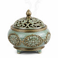 Bruciatore d'incenso in ceramica verde e oro 18 x 20 cm con coperchio traforato