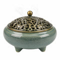 Bruciatore d'incenso Ø18 cm in ceramica verde con coperchio traforato decorativo