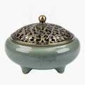 Bruciatore d'incenso Ø18 cm in ceramica verde con coperchio traforato decorativo