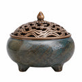 Bruciatore di incenso Ø18 cm in ceramica e metallo blu bronzo con coperchio traforato decorativo