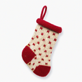 Calza decorativa 20 cm in filato tessile rosso e avorio lavorata a maglia da appendere