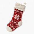 Calza decorativa 45 cm in tessuto a maglia rosso/avorio con motivo fiocco di neve e passante