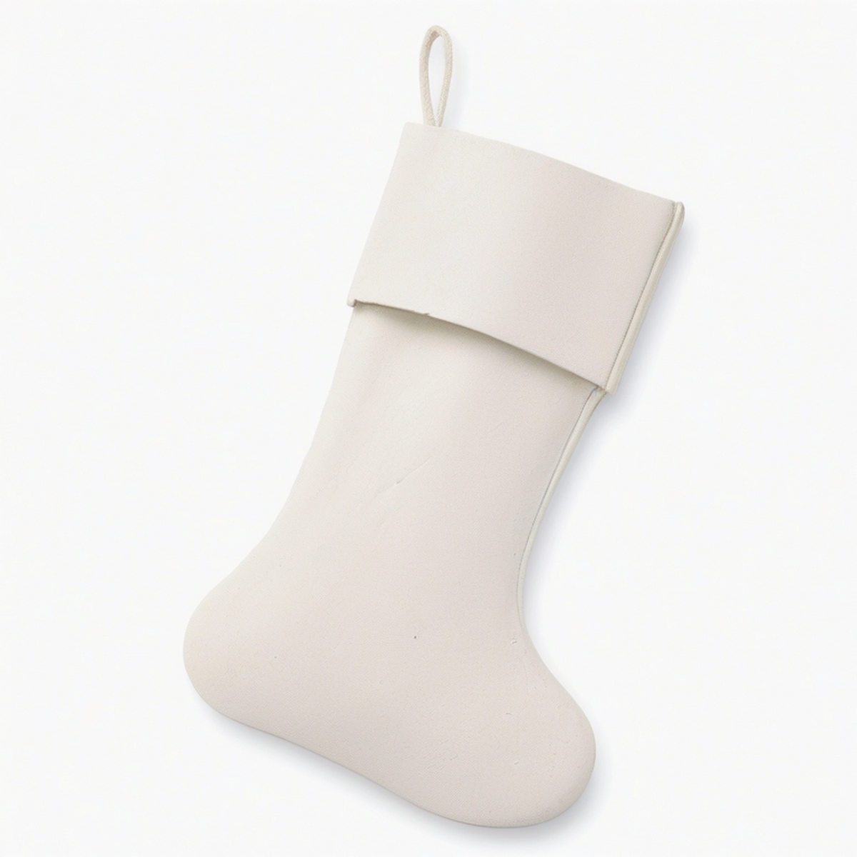 Calza decorativa 45 cm in tessuto beige con risvolto e passante da appendere