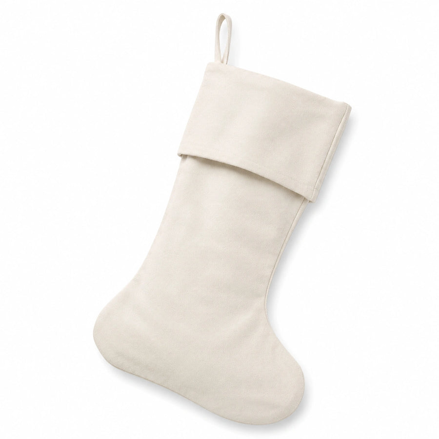 Calza decorativa 45 cm in tessuto beige con risvolto e passante da appendere