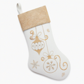 Calza natalizia 45 cm in tessuto vellutato bianco e oro con ricami decorativi