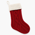 Calza decorativa da appendere 45 cm in filato rosso e crema con lavorazione a trecce