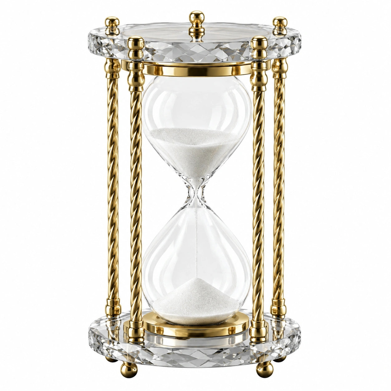 Clessidra decorativa 30 cm in vetro trasparente e metallo dorato