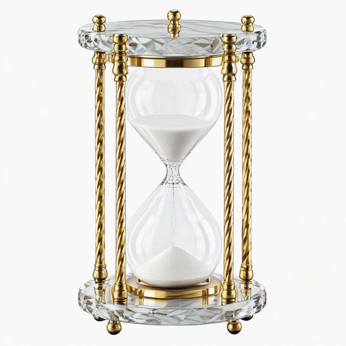 Clessidra decorativa 30 cm in vetro trasparente e metallo dorato