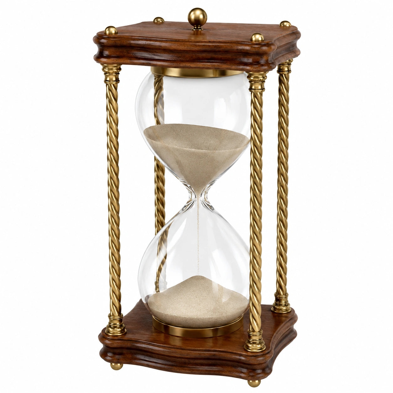 Clessidra decorativa 20 x 20 x 38 cm in vetro legno marrone e metallo dorato stile classico