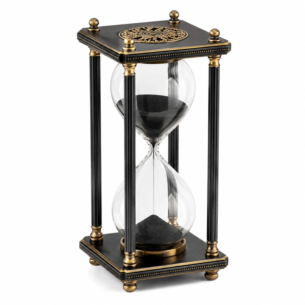 Clessidra decorativa 18 x 18 x 39 cm in vetro e metallo nero oro stile classico
