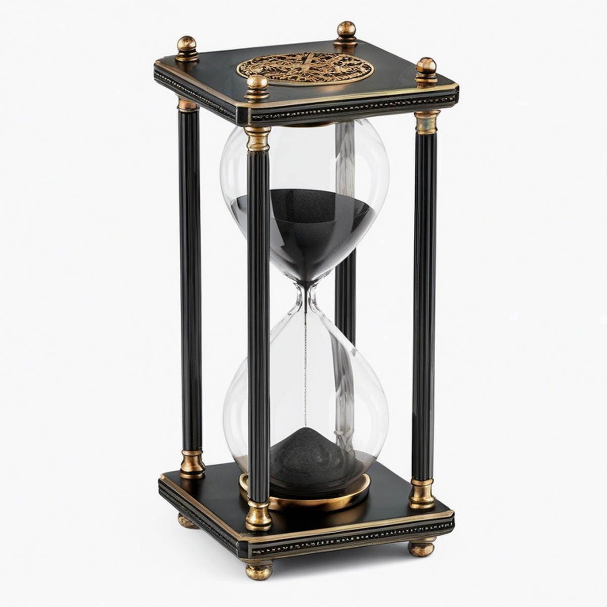 Clessidra decorativa 18 x 18 x 39 cm in vetro e metallo nero oro stile classico