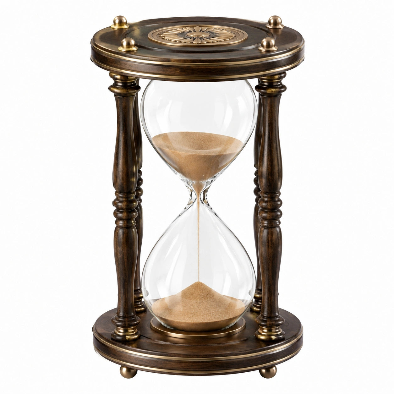 Clessidra decorativa 20 x 20 x 40 cm in vetro e legno marrone dorato stile classico