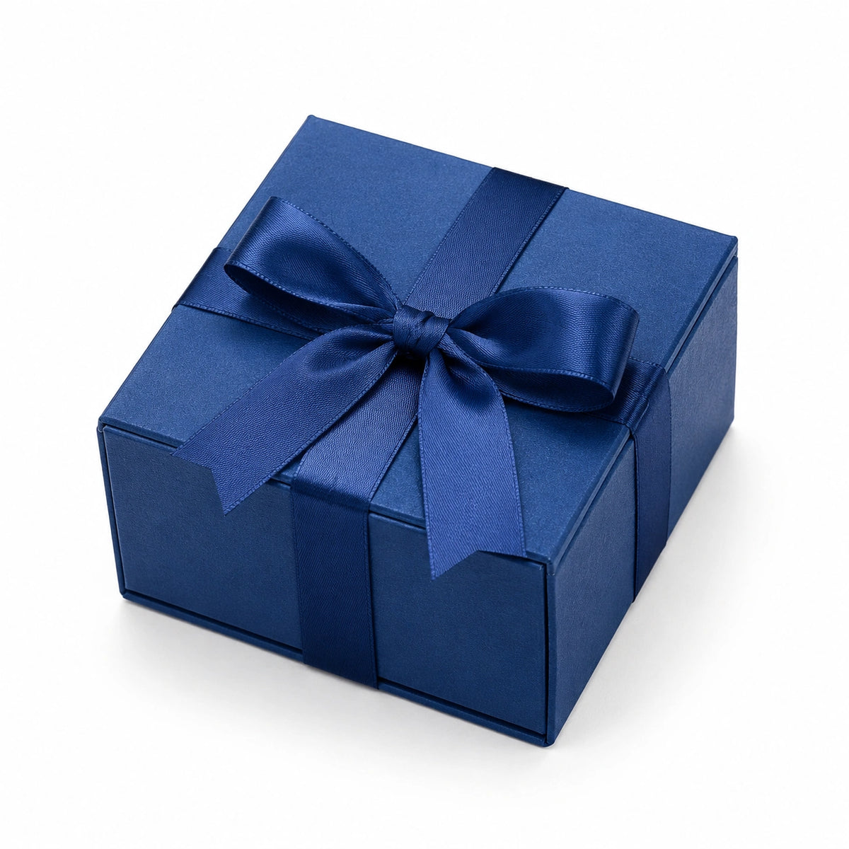 Scatola regalo quadrata 15 x 15 x 8 cm in cartone blu con nastro in raso