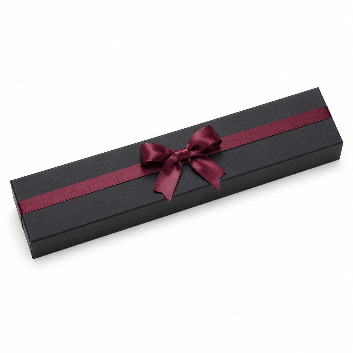 Scatola regalo 30 x 8 x 4 cm in cartone nero e bordeaux con nastro decorativo