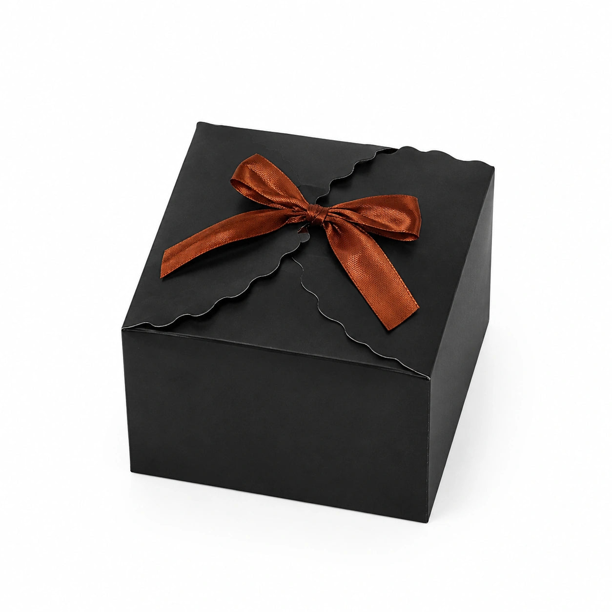 Scatola regalo 20 x 20 x 10 cm in cartone nero con nastro rame - chiusura a coperchio