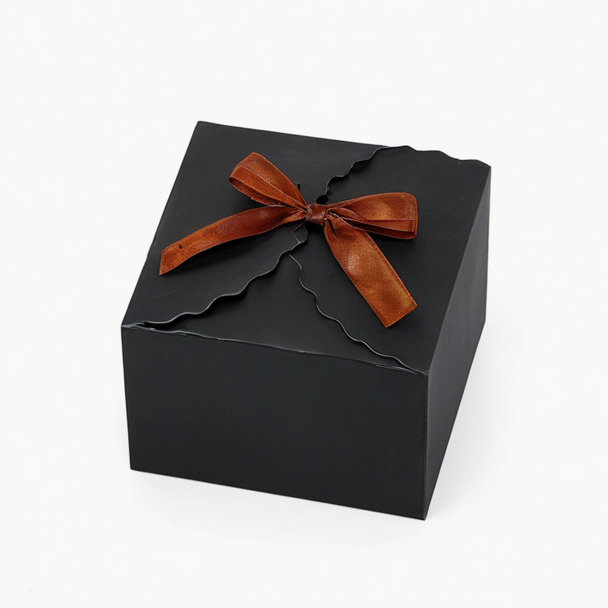 Scatola regalo 20 x 20 x 10 cm in cartone nero con nastro rame - chiusura a coperchio
