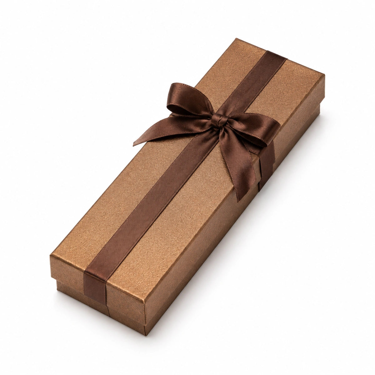 Scatola regalo 24 x 10 x 4 cm in cartone bronzo con nastro marrone stile elegante