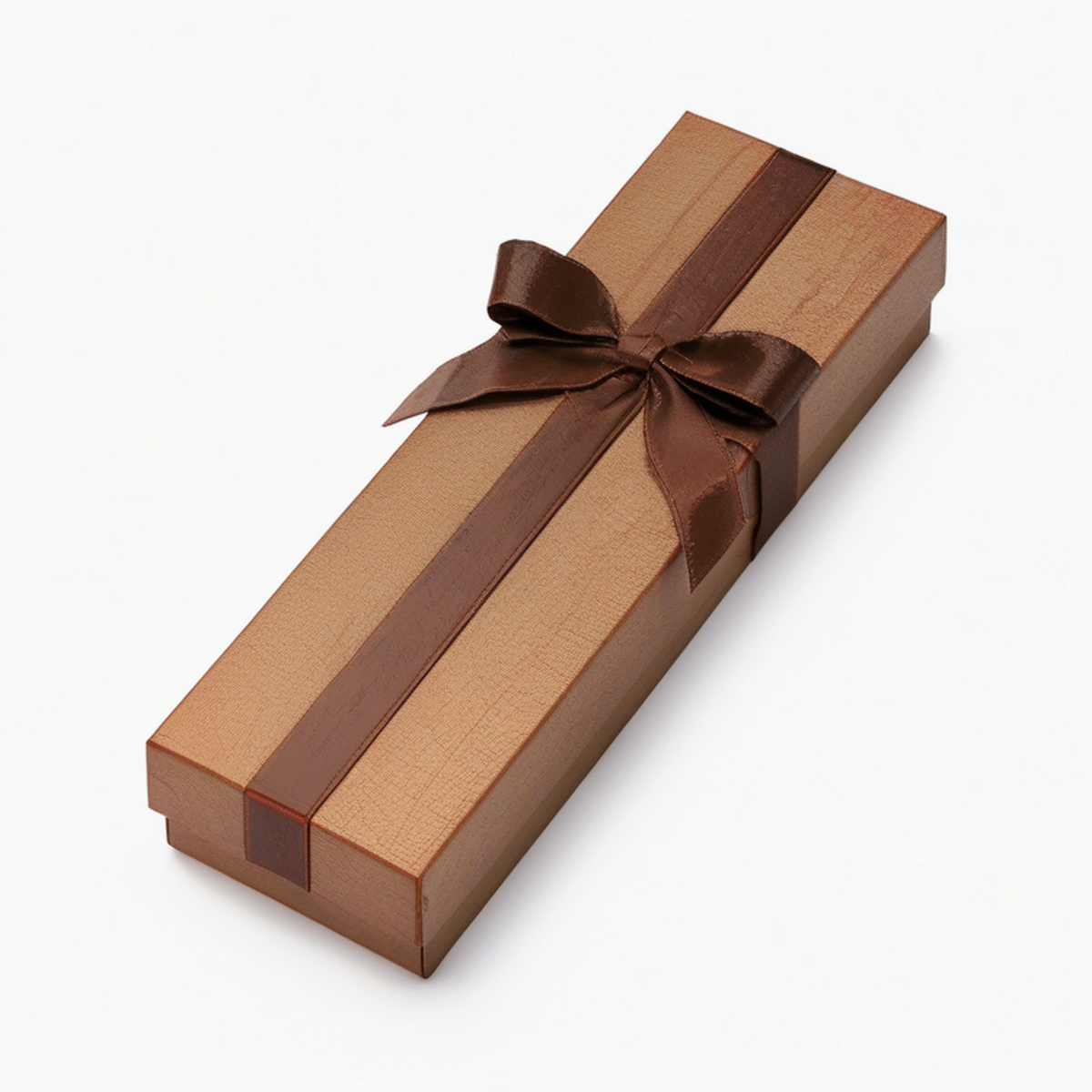Scatola regalo 24 x 10 x 4 cm in cartone bronzo con nastro marrone stile elegante