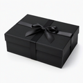 Scatola regalo 30 x 22 x 10 cm in cartoncino nero con nastro in raso - chiusura con coperchio