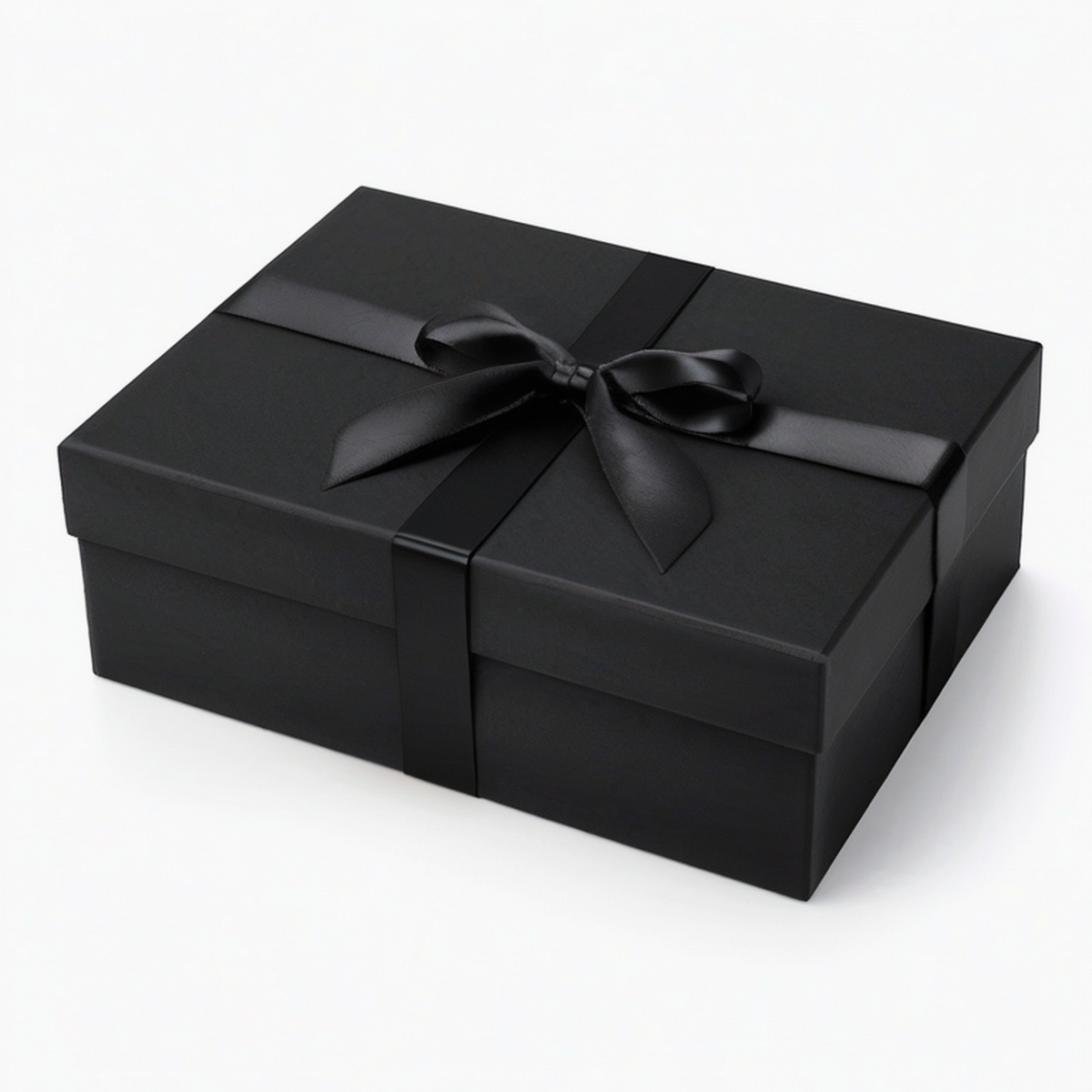 Scatola regalo 30 x 22 x 10 cm in cartoncino nero con nastro in raso - chiusura con coperchio