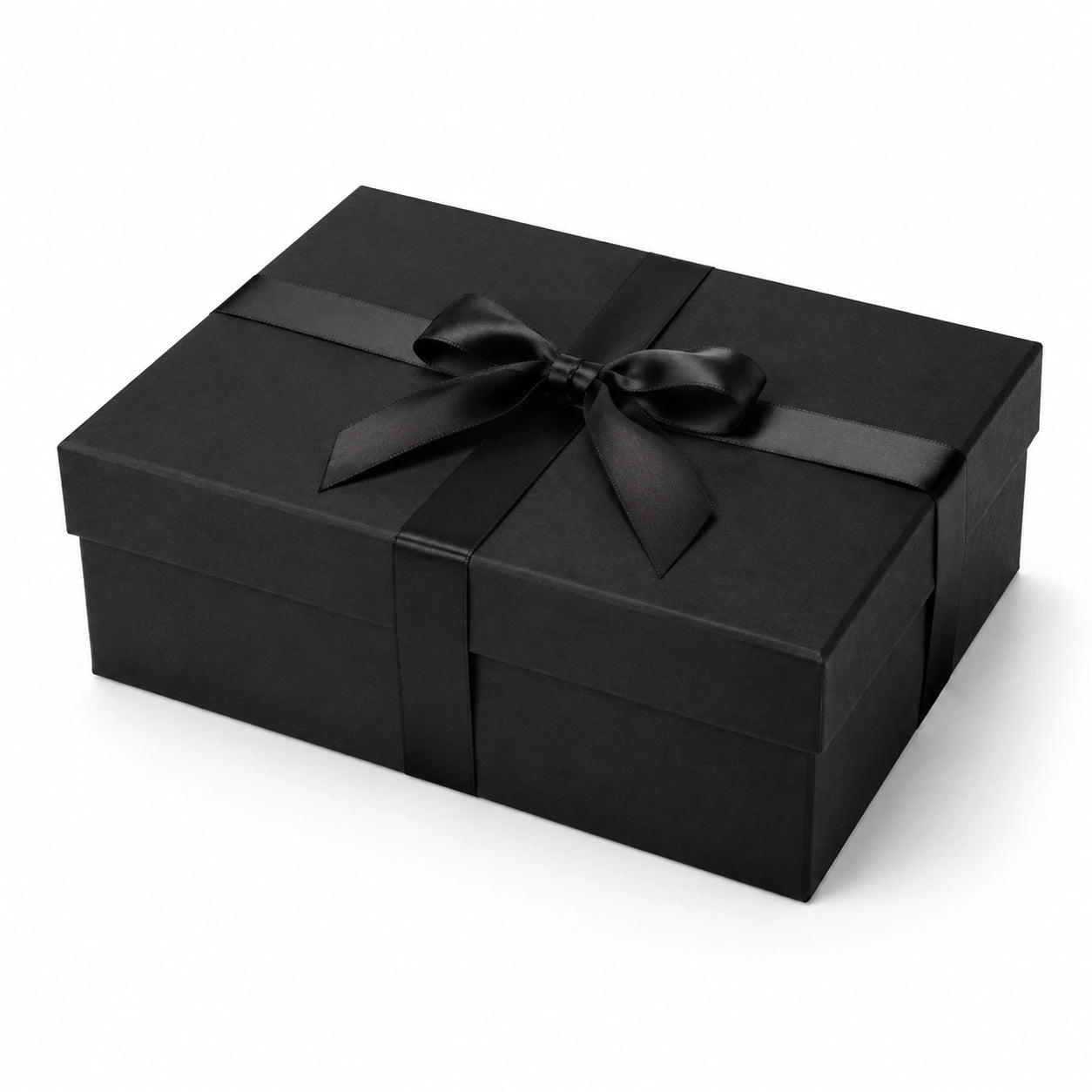 Scatola regalo 30 x 22 x 10 cm in cartoncino nero con nastro in raso - chiusura con coperchio