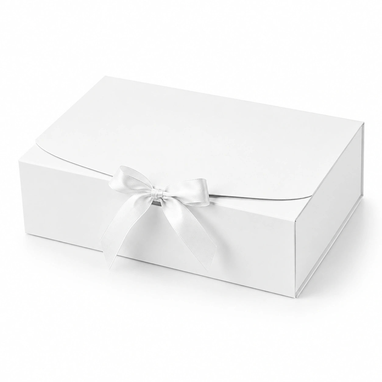 Scatola regalo 25 x 20 x 10 cm in cartoncino bianco con nastro in raso - chiusura a fiocco