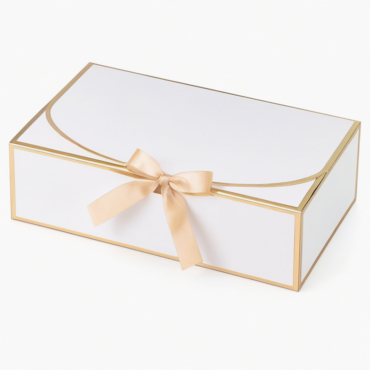 Scatola regalo 30 x 20 x 10 cm in cartone bianco e oro con nastro in raso - confezione elegante