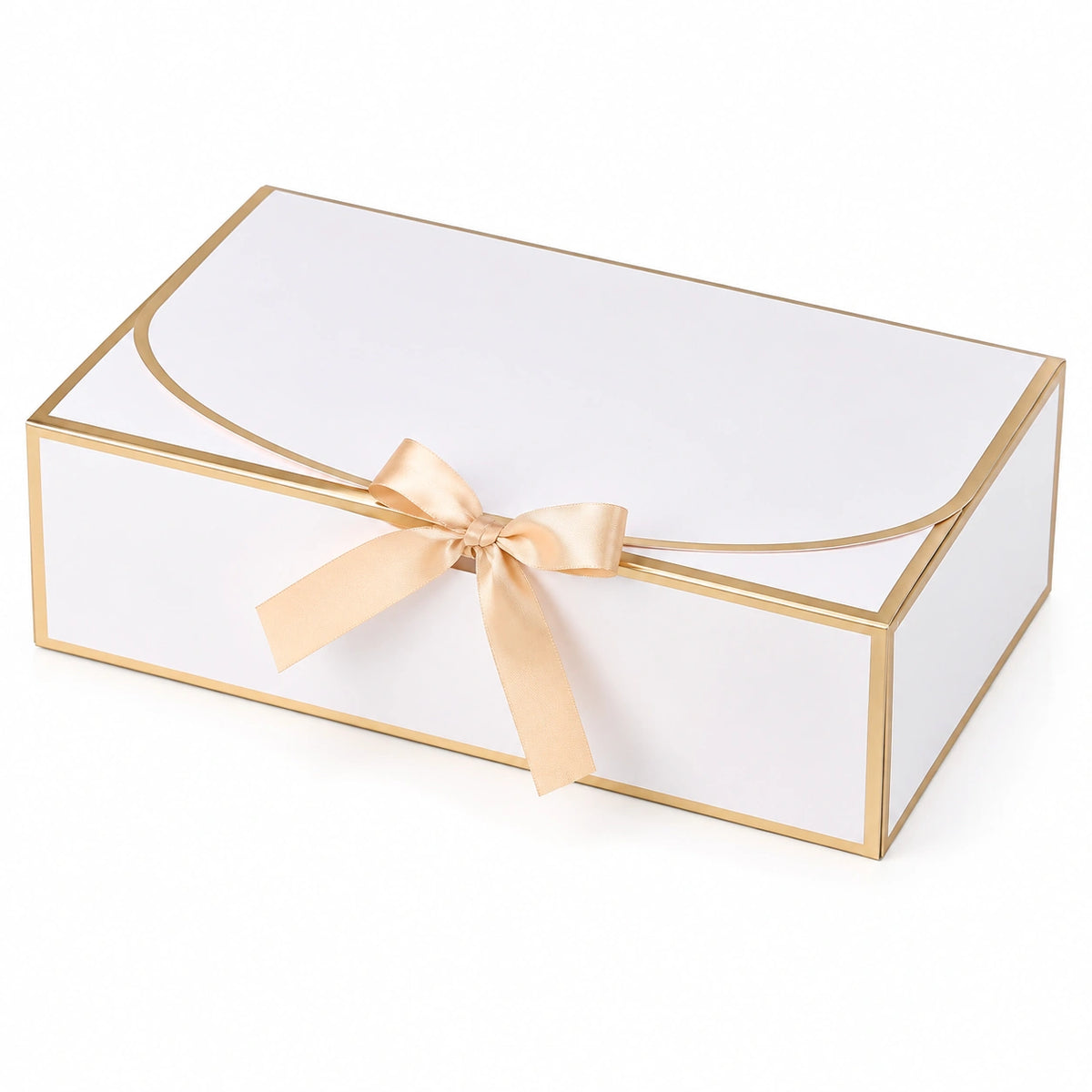 Scatola regalo 30 x 20 x 10 cm in cartone bianco e oro con nastro in raso - confezione elegante