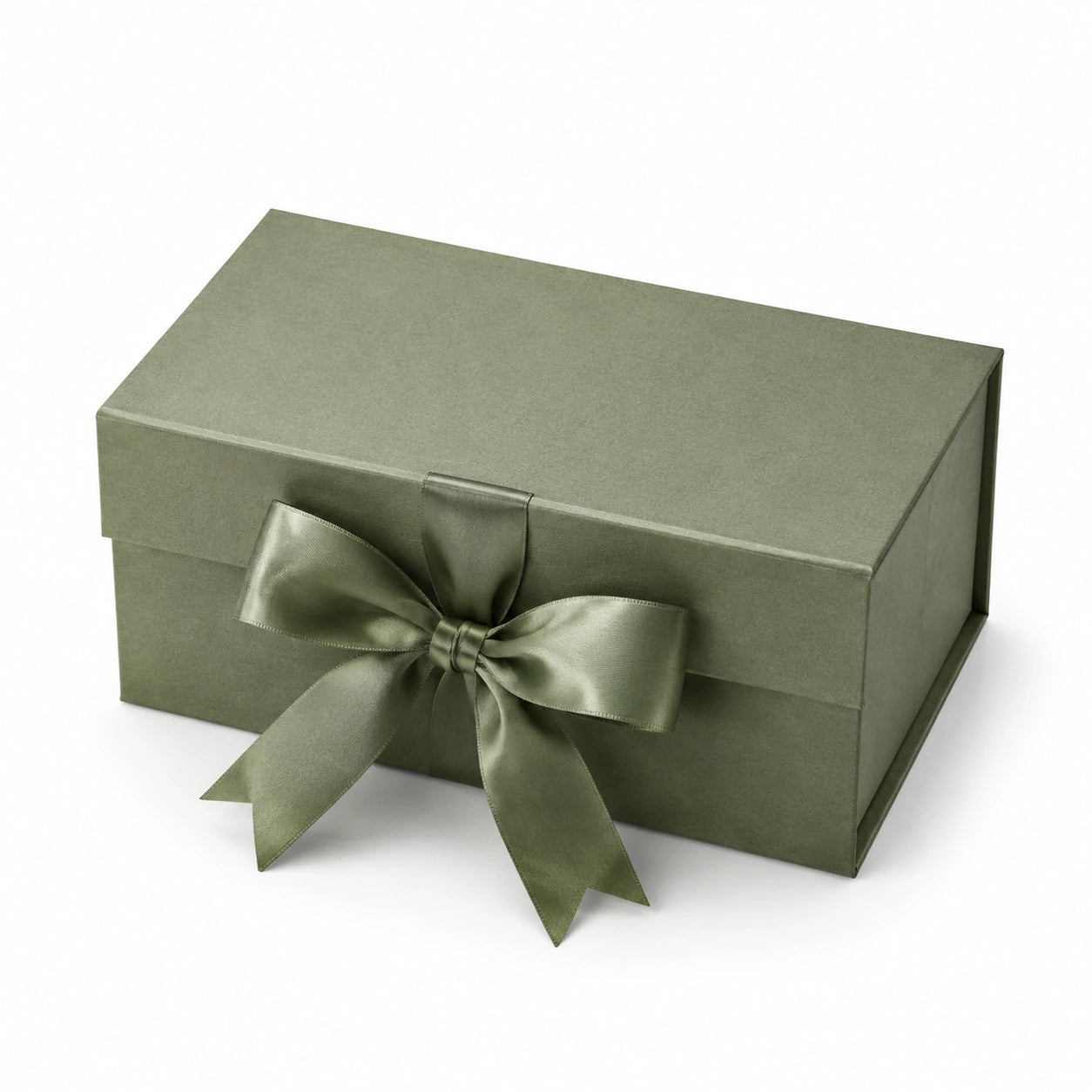 Scatola regalo 25 x 18 x 10 cm in cartone verde salvia con nastro satinato - contenitore rettangolare con coperchio